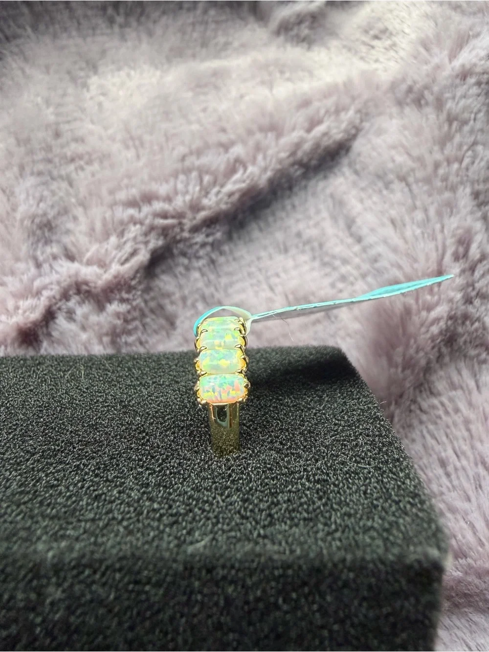 White Opal Gold-Plated 925 Sterling Silver Ring Size 7